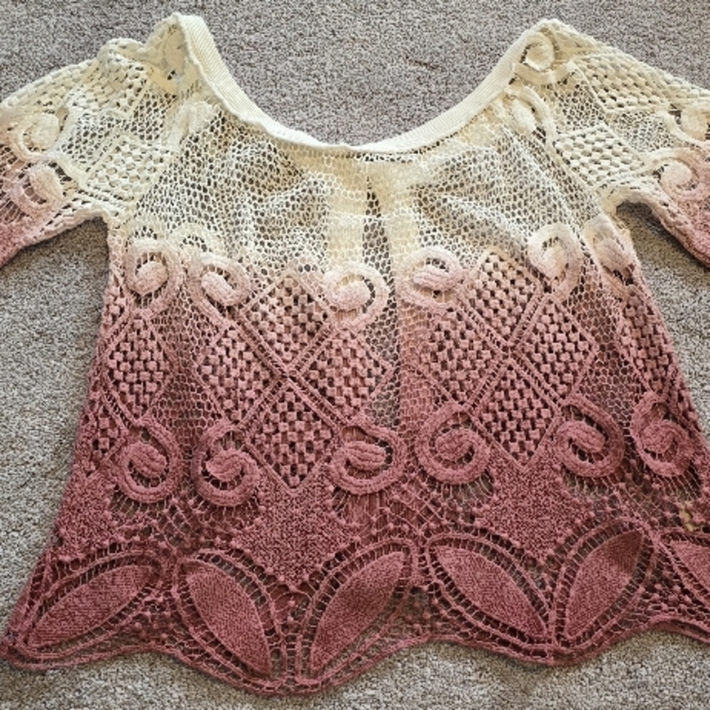 Gimmicks Crochet Knit Top - Pink and White
